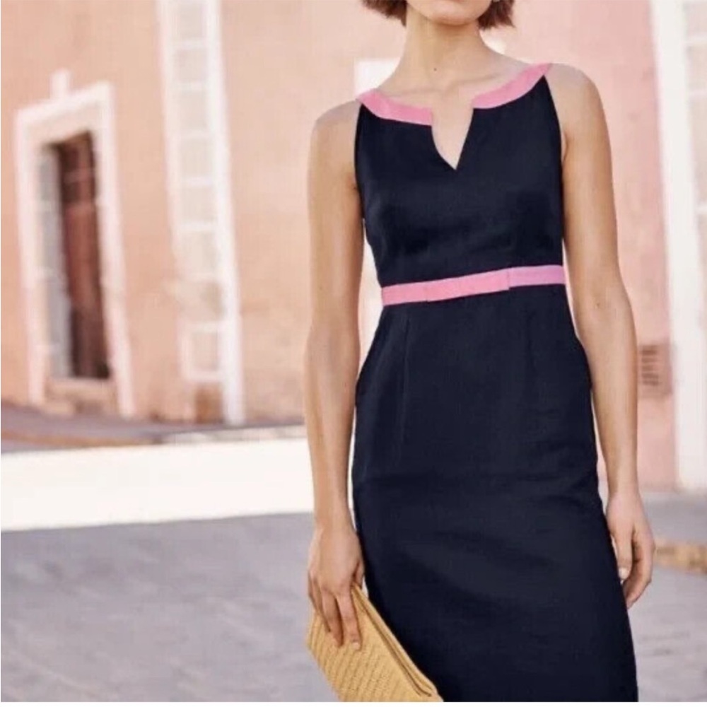 BODEN Oriel Linen Dress in Navy Color Block Blush Pink Women's sz 8 petite